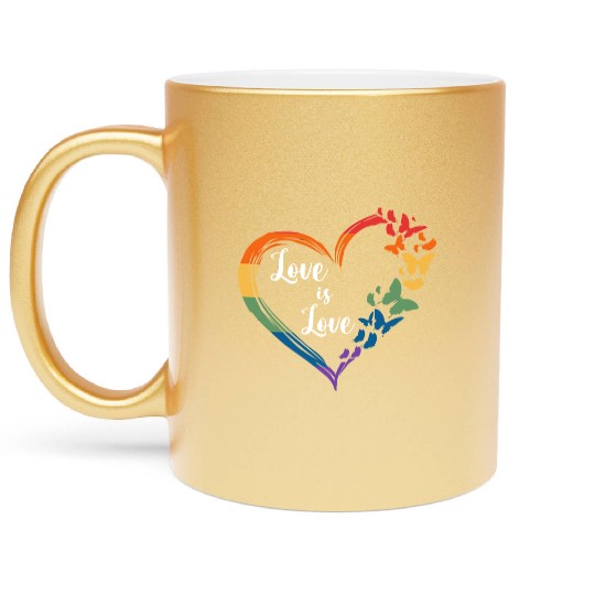 Butterfly Heart Rainbow Love Is Love LGBT Gay Metallic Mugs