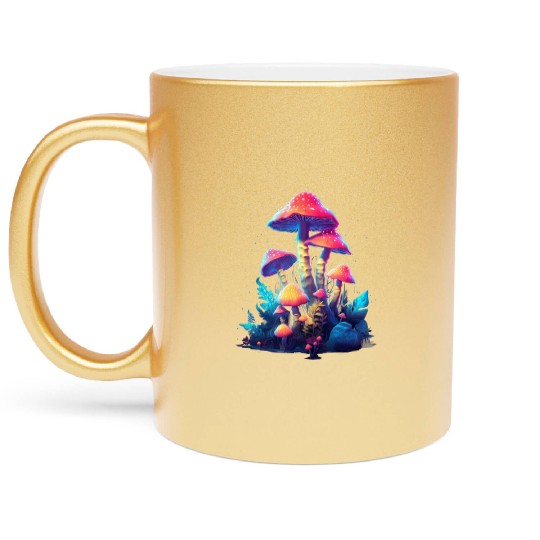 Trippy Neon Mushrooms #14 Metallic Mugs