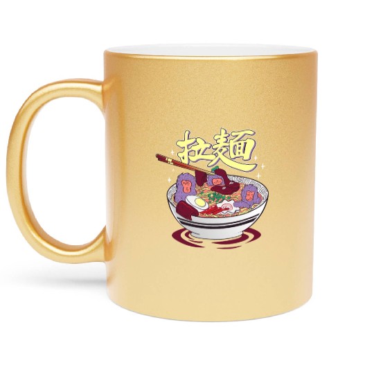 Japanese monkeys in a ramen hot spring Metallic Mugs