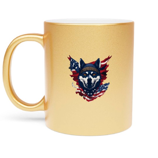 Cute American Pride 4th of July Dog Flag Metallic Mugs