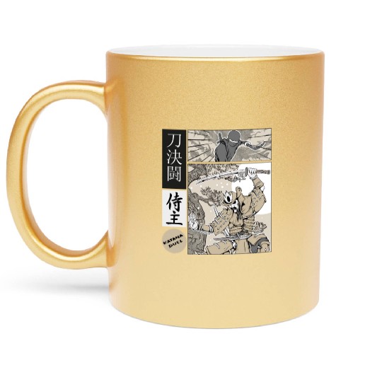 Katana Samurai Vs Ninja Warrior Comic Strip style Metallic Mugs