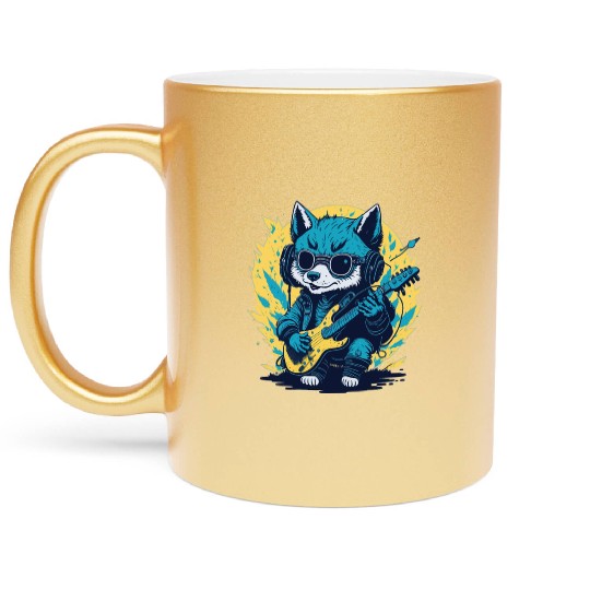 Rockin' Wolf Cub, Fun Cute Illustration Metallic Mugs Design