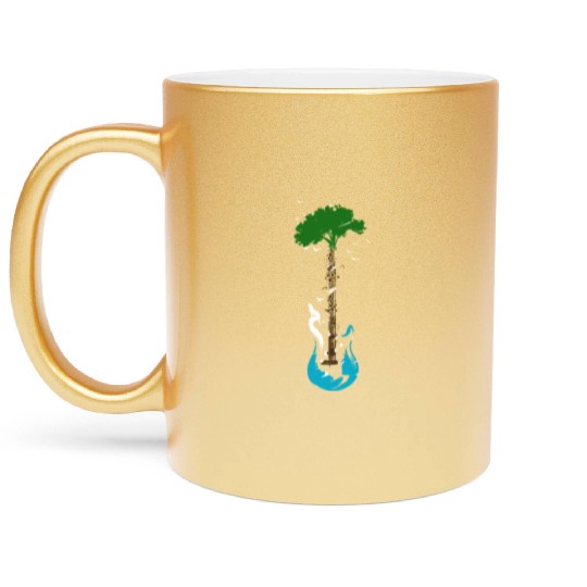 Guitar Nature Musician Earth Day Tree Guitarist Metallic Mugs