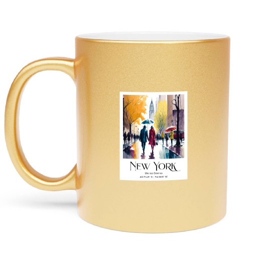 Couple walking in the streets of New York City Metallic Mugs