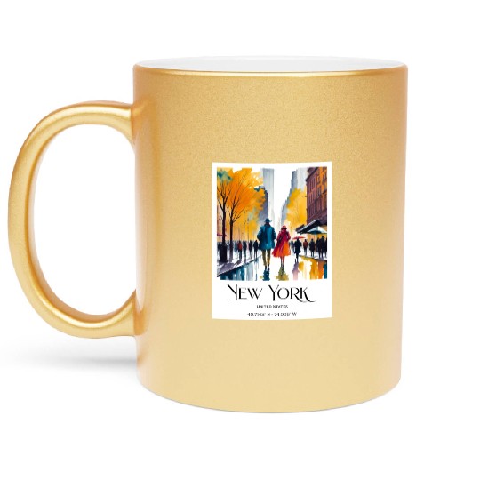 Couple walking in the streets of New York City Metallic Mugs