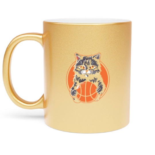 Basketball Cat Basketball Player I Love Basketball Metallic Mugs