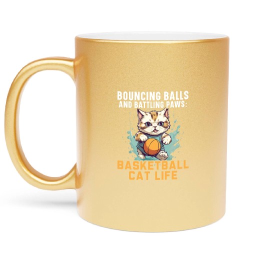 Basketball Cat Basketball Player I Love Basketball Metallic Mugs
