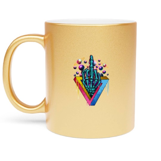 Trippy skeleton middle finger Metallic Mugs