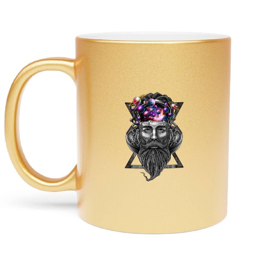 Long beard hipster trippy solar system Metallic Mugs