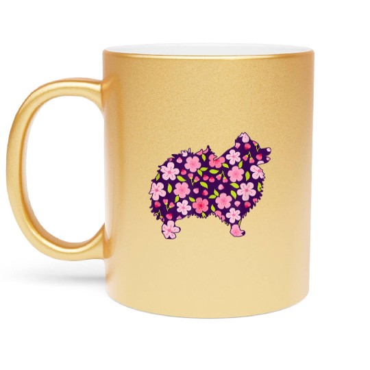 Pomeranian Dogs Flower Pattern Pomeranians Lover Metallic Mugs