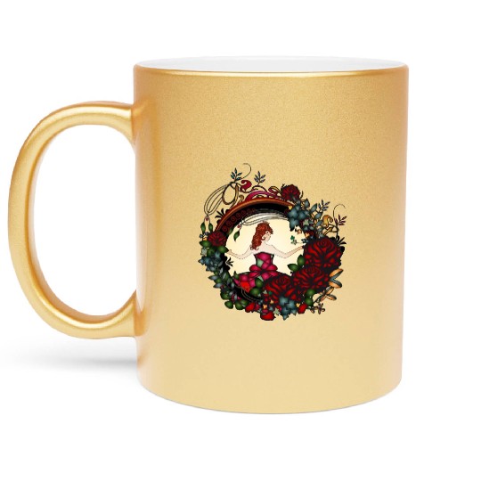 Art Nouveau princess in the rose garden Metallic Mugs