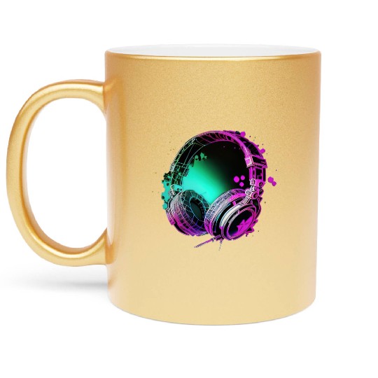 Neon DJ Headphones - Rainbow Rave Graffiti Art Metallic Mugs