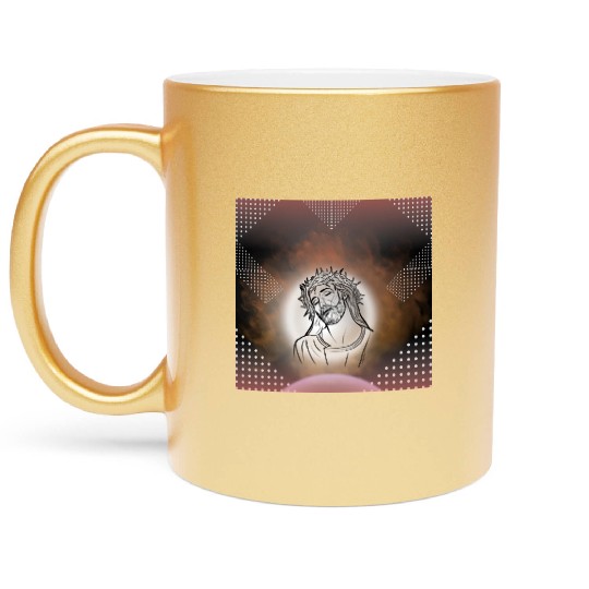 Sacred Jesus with Crown of Thorns Illustration Metallic Mugs