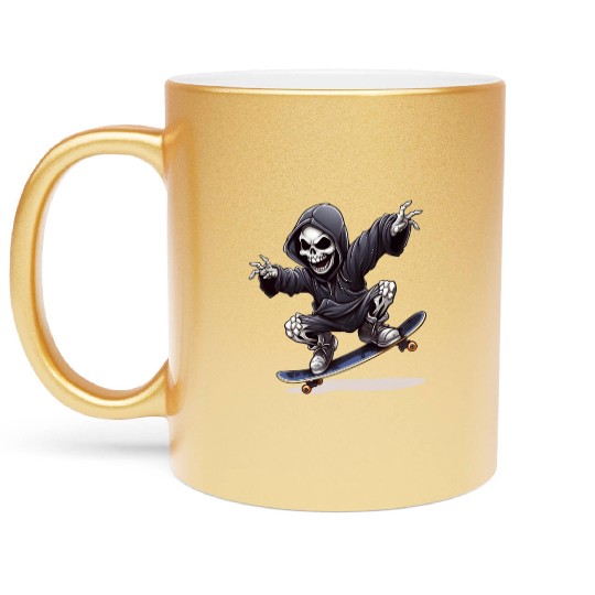 Grim Reaper Shreds the Streets: Skateboarding for Metallic Mugs