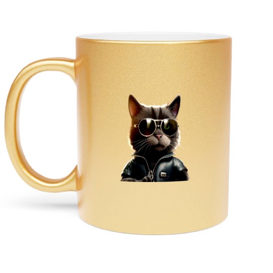Cat With Sunglasses Cute Cat Mom Meow Paws Kitty Metallic Mugs