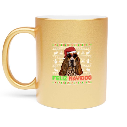Basset Hound Dog Feliz Navidog Metallic Mugs