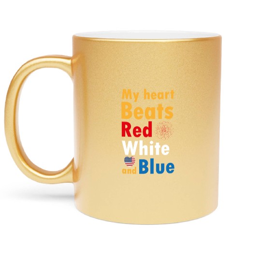 my heart beats red white and blue Metallic Mugs