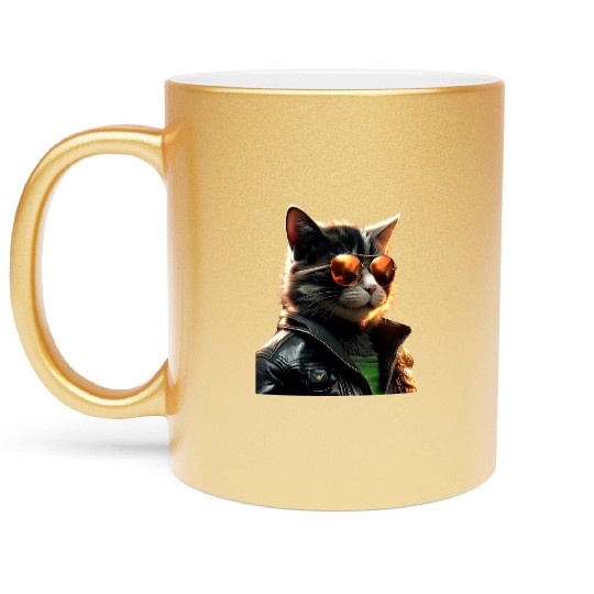 Cat With Sunglasses Cute Cat Mom Meow Paws Kitty Metallic Mugs