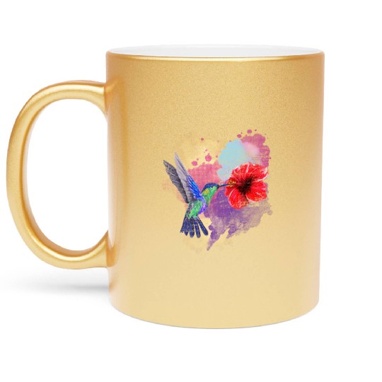Pretty Bird Animal Hibiscus Flower Hummingbird Metallic Mugs