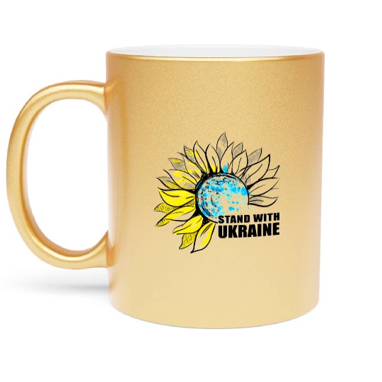 Sunflower Ukrainian Flag I Stand With Ukraine Ukra Metallic Mugs