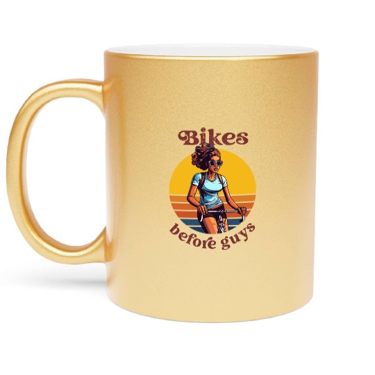Bikes Before Guys Bicycle, Cycling Black Women Metallic Mugs