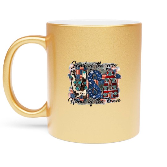 Land of the free USA Home of the brave Metallic Mugs