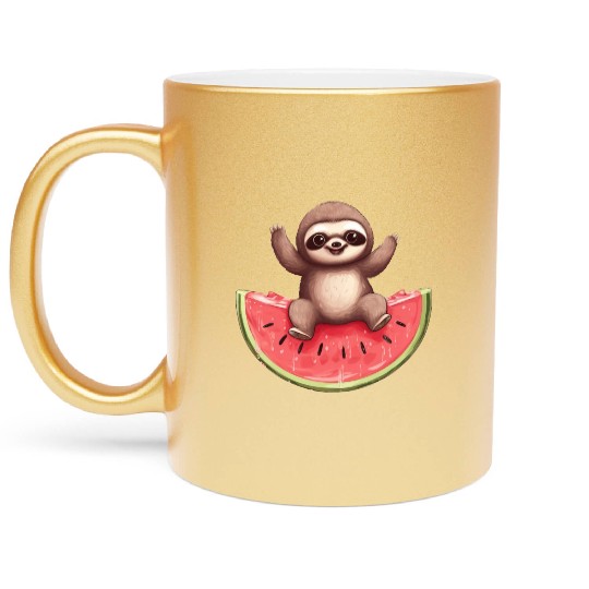 Sloth with Watermelon - Sweet Summer Design Metallic Mugs