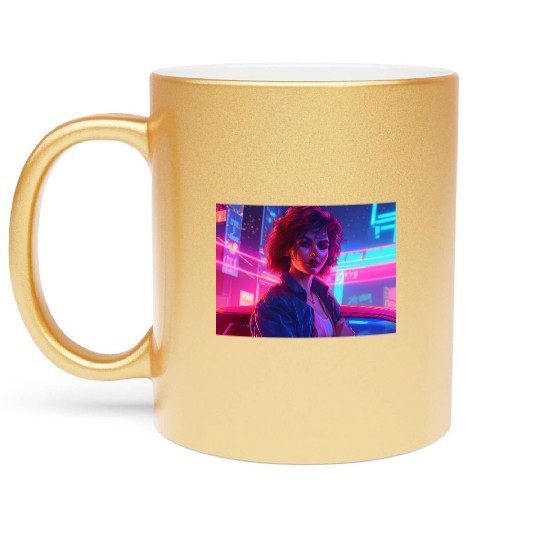 Synthwave Girl - Nighttime Anime Car Delight Metallic Mugs