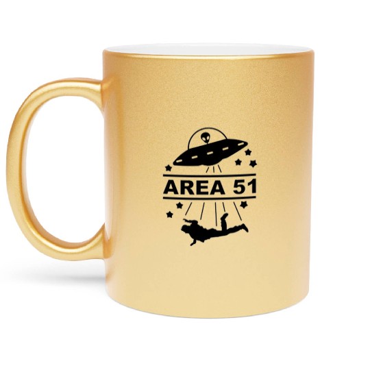 Area 51 Black And White Spaceship Abducter Metallic Mugs
