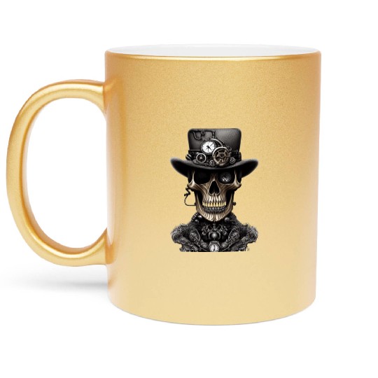 Hyper-Realistic-Fantasy-Smoking-Skull-Graphic Metallic Mugs