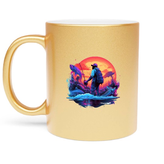 Angler Sunset Neon Style Metallic Mugs