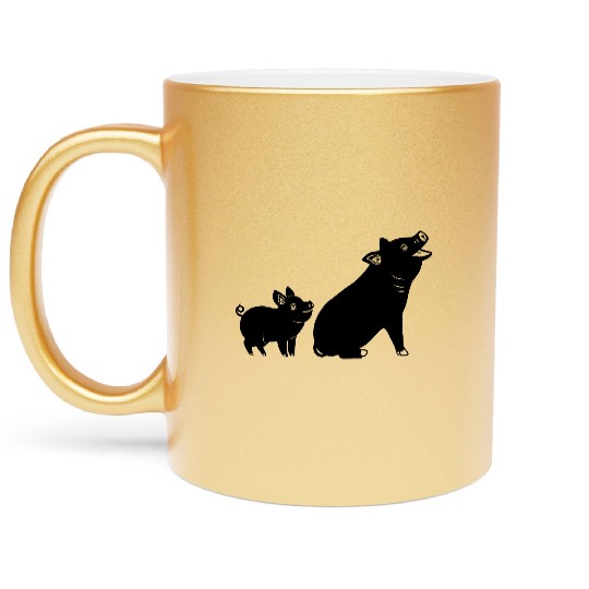 Cheerful pig with piglet logo Metallic Mugs