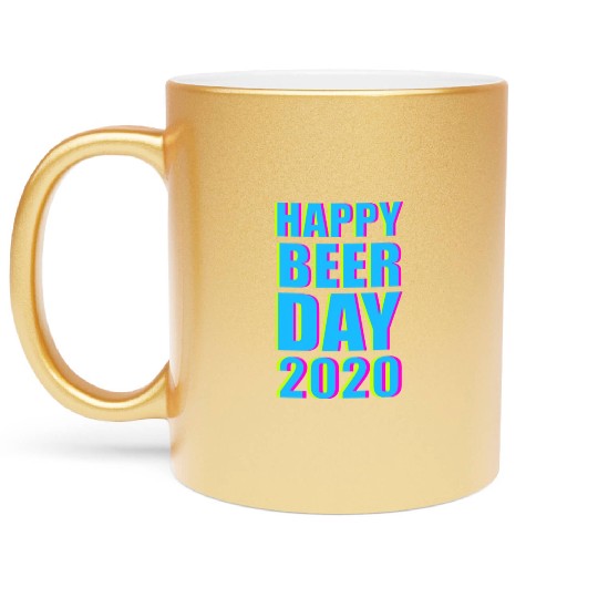 Minimalist Happy Beer Day 2020 Neon Typography Metallic Mugs