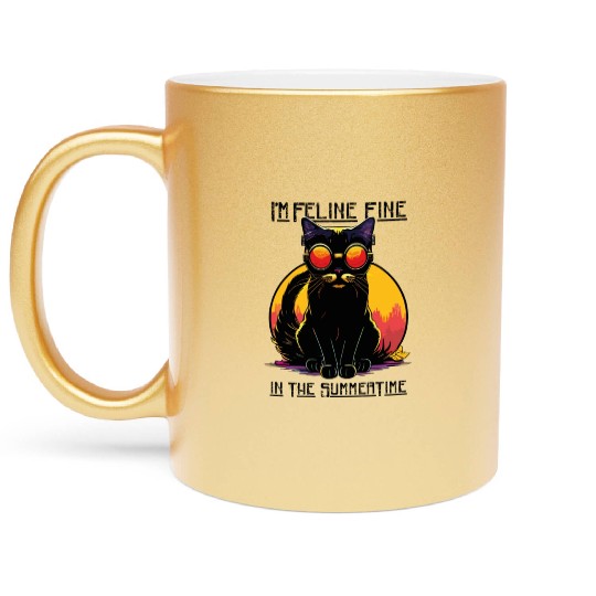 FELINE Fine | Cat Lover Summer Animal Beach Party Metallic Mugs