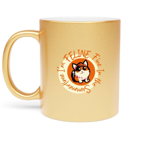I'm FELINE Fine | Cat Lover Summer Animal Party Metallic Mugs
