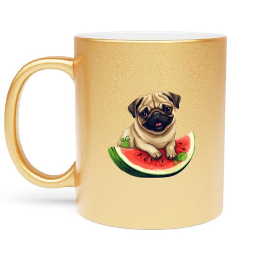 Pug with Melon, Funny Summer Design for Dog Lovers Metallic Mugs