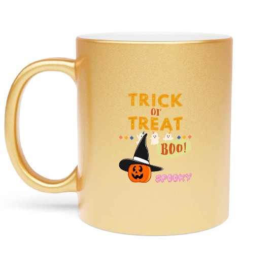 Happy Halloween Trick Or Treat Witch Pumpkin Skull Metallic Mugs