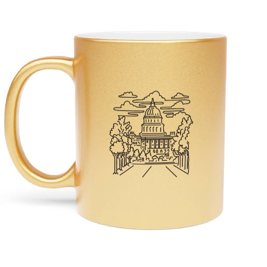 Capitol Building Washington DC USA Mono Line Art Metallic Mugs