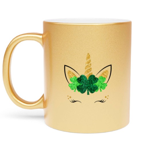 Unicorn Face St Patrick'S Day Unicorn Shamrock Metallic Mugs