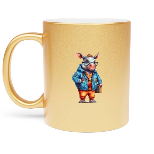 Cute Rhinoceros Cartoon Metallic Mugs