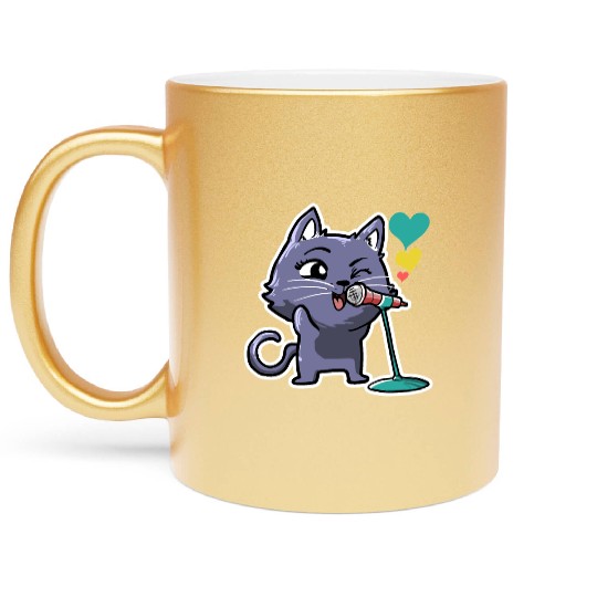 Cute Kawaii Cat Singing Song Singer Cat Lover Metallic Mugs