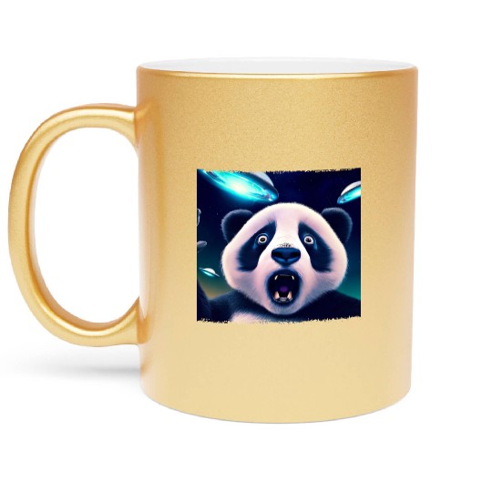 Panda selfie with UFO surprise Metallic Mugs