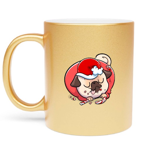Pug Elf Candy Cane Metallic Mugs