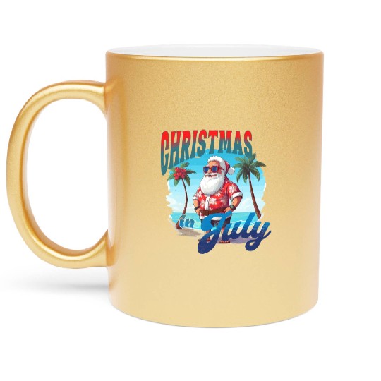 Santa at the Beach | Christmas In July Metallic Mugs
