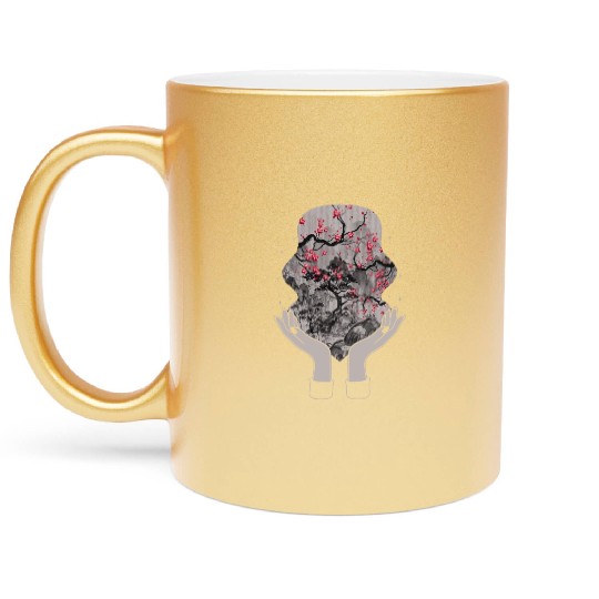 Cherry Blossom Metallic Mugs, Sakura Woodblock Kawaii