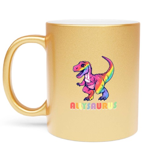 Allysaurus LGBT Transgender Dino Rainbow Lesbian Metallic Mugs