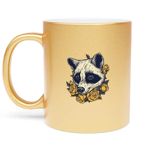 Yellow Flower Raccoon Metallic Mugs