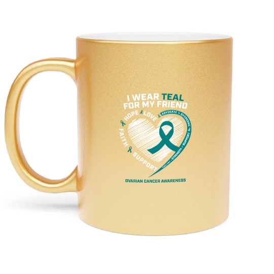 Teal Ribbon Ovarian Cancer Awareness Friend Metallic Mugs