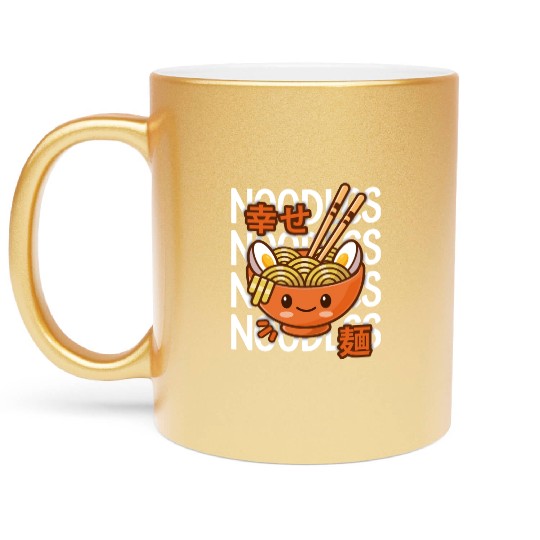 Kawaii Ramen Noodle Bowl Noodles Orange Metallic Mugs