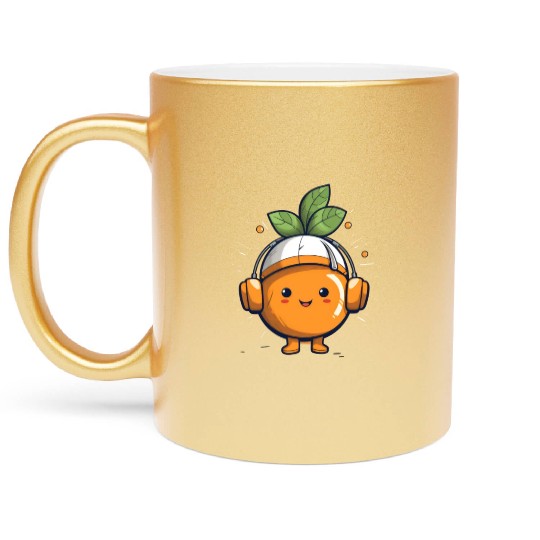 Orange Fruit Fruitarian Funny Cute Party Music Metallic Mugs